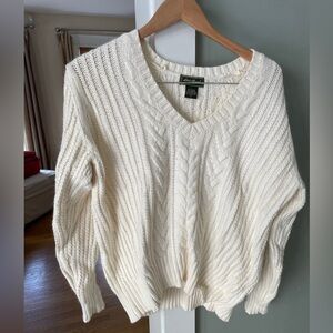Eddie Bauer Cable Knit Ivory V-Neck Sweater - XL